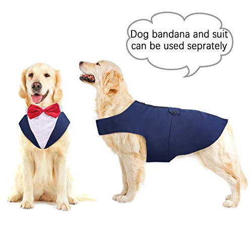 Dog Tuxedo Suit, Dog Clothes Coton Wedding Party Costume Puppy Formal Outfit Festival Shirt Coat Apparel with Detachable Bow Tie Bandana