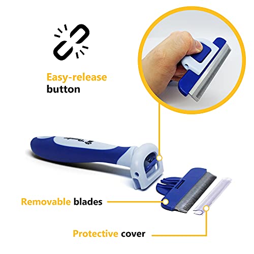 Thunderpaws Best Professional Deshedding Tool and Pet Grooming Brush – D-Shedz for Small, Medium and Large Breeds of Dogs and Cats with Short or Long Hair