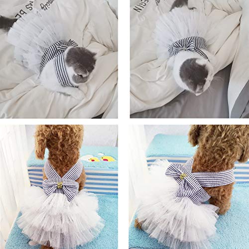 VANVENE Pet Dog Dresses for Small Dogs, Puppy Kitten Bowknot Striped Mesh Vest Tutu Princess Fancy Dress Skirt Apparel Supplies for Pomeranian Chihuahua Small Breed Dogs Cats Doggy