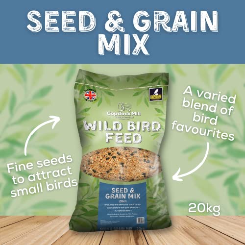 Copdock Mill Wild Bird Seed & Grain Mix 20kg Bag – All Year-Round High-Energy Wild Bird Food – 100% Natural Ingredients Including Sunflower Seeds and Peanuts
