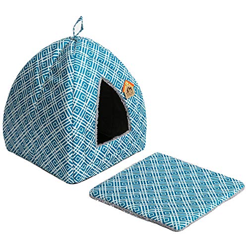 Hollypet Cat Bed Kitten Bed Self-Warming 2-in-1 Foldable Comfortable Igloo Triangle Pet Tent House