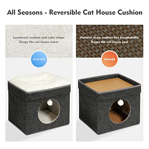 Bonlife Winter Felt Small Cat House Indoor,Foldable Pets Bed Cave Kennel with Two Move Cushion,Dog Bed Warm Comfortable