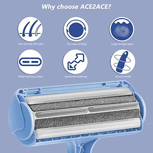 ACE2ACE Pet Hair Remover Roller, Reusable Animal Hair Removal Brush for Dogs and Cats, Easy to Clean Fixed Areas Pet Fur from Carpet, Furniture, Rugs, Stairs, bedding and Sofa
