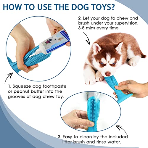 RUCACIO Dog Chew Toys, Tough Durable Dog Toothbrush Toys, Outdoor Interactive Dog Toys Dogs Dental Care Teeth Cleaning Toy, Puppy Dog Birthday Gifts