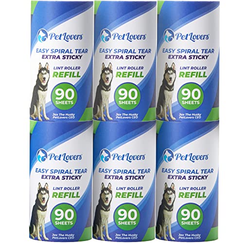PetLovers Extra Sticky Lint Roller Mega Value Set 450 Sheets for Pet Hair Removal, Dog and Cat Lint Remover 5 Pack