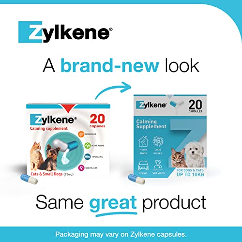 Zylkene Calming Supplements for Cats & Dogs up to 10kg 75mg | Promotes Relaxation | Helps Pets cope with Short-Term challenging situations: Loud Noises | Easily Administered | Capsules