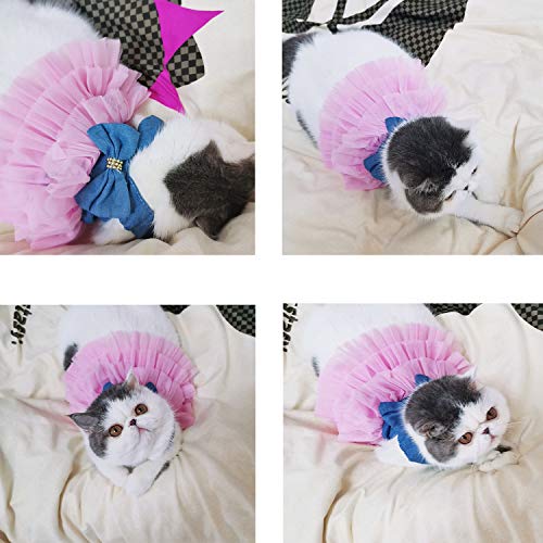 VANVENE Pet Dog Dresses for Small Dogs, Puppy Kitten Bowknot Striped Mesh Vest Tutu Princess Fancy Dress Skirt Apparel Supplies for Pomeranian Chihuahua Small Breed Dogs Cats Doggy