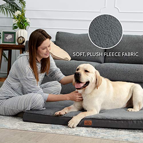Bedsure Large Dog Bed Washable - Orthopedic Dog Bed and Mattress Mat for Dog Crate with Removable Plush Sherpa Cover, Gifts for Dog