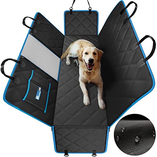 Dog Hammock for Car Back seat with Mesh Visual Window, Side Flaps with Zipper, Padded 4 Layers Waterproof Heavy Duty Dog Hammock with Storage Bag, Scratch Proof Nonslip Pet Car Seat Cover