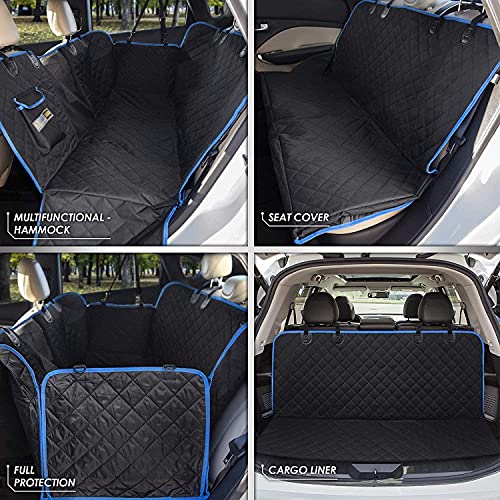 Dog Hammock for Car Back seat with Mesh Visual Window, Side Flaps with Zipper, Padded 4 Layers Waterproof Heavy Duty Dog Hammock with Storage Bag, Scratch Proof Nonslip Pet Car Seat Cover