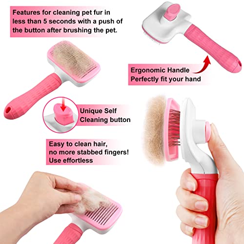 Dog Brush Cat Brush Grooming Comb,Self Cleaning Cat Dog Slicker Brushes with Smooth handle,Pet Grooming Tool with Cleaning Button for Cat Dog Shedding Brush Cat Dog Massage Clean Tangled Brush