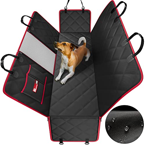 Dog Hammock for Car Back seat with Mesh Visual Window, Side Flaps with Zipper, Padded 4 Layers Waterproof Heavy Duty Dog Hammock with Storage Bag, Scratch Proof Nonslip Pet Car Seat Cover