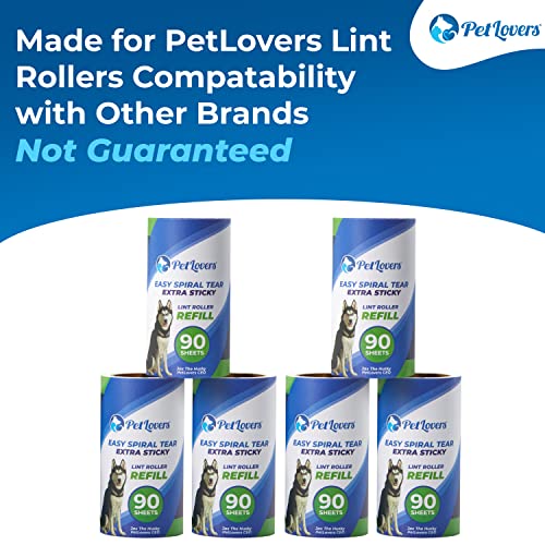 PetLovers Extra Sticky Lint Roller Mega Value Set 450 Sheets for Pet Hair Removal, Dog and Cat Lint Remover 5 Pack