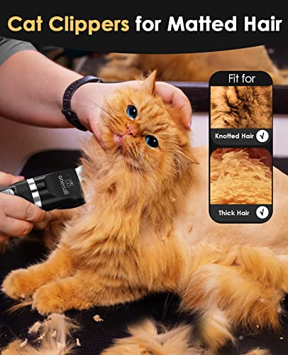 oneisall Cat Grooming Clippers for Matted Hair, 2-Speed Cordless Low Noise Pet Hair Clipper Trimmer for Dogs Cats Animals