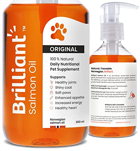 Brilliant Salmon Oil for Dogs, Cats, Puppy, Horse, Ferret & Pets - Pure Omega 3, 6 & 9 Fish Oil Food Supplement | Treats Itchy Skin, Joint Care, Heart Health & Natural Coat Hofseth BioCare