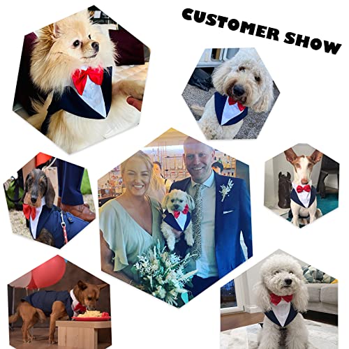 Dog Tuxedo Suit, Dog Clothes Coton Wedding Party Costume Puppy Formal Outfit Festival Shirt Coat Apparel with Detachable Bow Tie Bandana