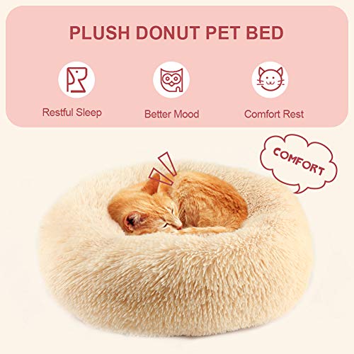 Vanansa Small Cat Bed for Indoor Cats, Self-Warming Donut kitty beds for Small Cats Improving Sleep and Keeping Warm, Washable Pet bed with Anti Slip Base