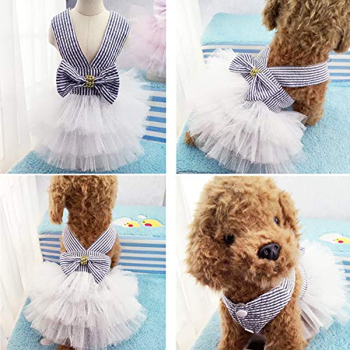 VANVENE Pet Dog Dresses for Small Dogs, Puppy Kitten Bowknot Striped Mesh Vest Tutu Princess Fancy Dress Skirt Apparel Supplies for Pomeranian Chihuahua Small Breed Dogs Cats Doggy