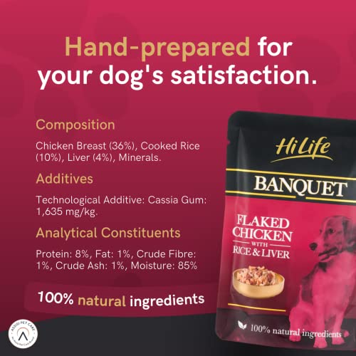 HiLife Banquet - Wet Dog Food - Flaked Chicken Breast, Rice, Liver, Veg - 100% Natural Ingredients