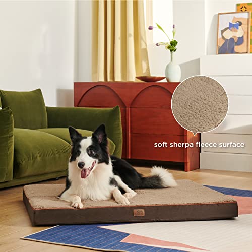 Bedsure Large Dog Bed Washable - Orthopedic Dog Bed and Mattress Mat for Dog Crate with Removable Plush Sherpa Cover, Gifts for Dog