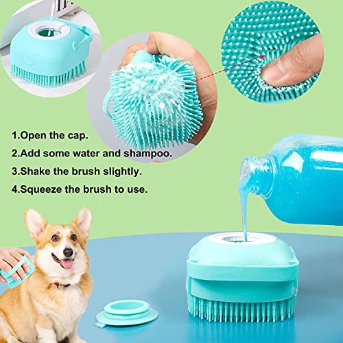 Dog Cat Bath Brush Soft Silicone Dog Rubber Bathing Brush Pet Grooming Shampoo Dispenser Brushes Puppy Cats Shower Hair Fur Grooming Cleaning Scrubber for Short Haired Dogs Cats Shower