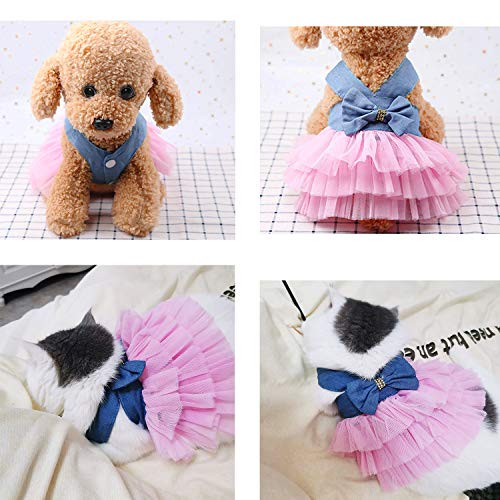 VANVENE Pet Dog Dresses for Small Dogs, Puppy Kitten Bowknot Striped Mesh Vest Tutu Princess Fancy Dress Skirt Apparel Supplies for Pomeranian Chihuahua Small Breed Dogs Cats Doggy