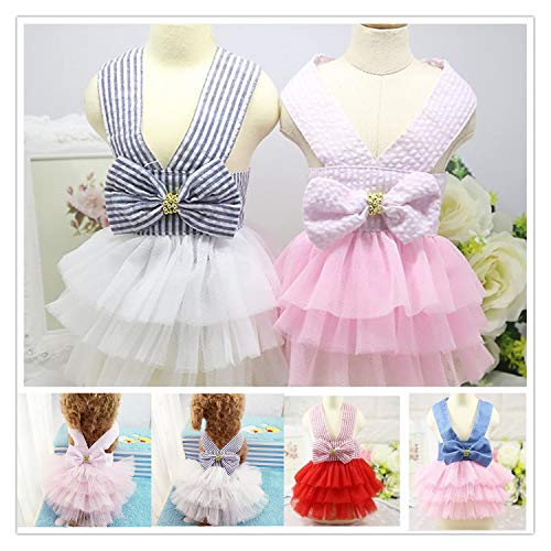 VANVENE Pet Dog Dresses for Small Dogs, Puppy Kitten Bowknot Striped Mesh Vest Tutu Princess Fancy Dress Skirt Apparel Supplies for Pomeranian Chihuahua Small Breed Dogs Cats Doggy