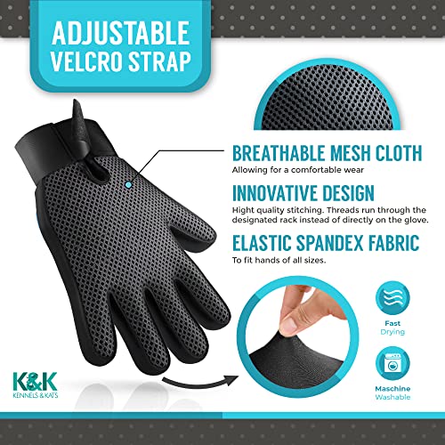 KENNELS & KATS Pet Grooming Glove | Pet Brush Glove | Premium De-shedding Glove for Easy, Mess-free Grooming with 260 Tips | Grooming Mitt For Dogs, Cats, Rabbits & Horses with Long/Short/Curly Hair