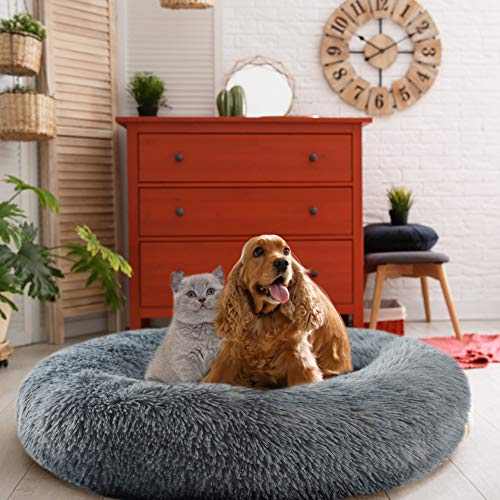 Vanansa Small Cat Bed for Indoor Cats, Self-Warming Donut kitty beds for Small Cats Improving Sleep and Keeping Warm, Washable Pet bed with Anti Slip Base