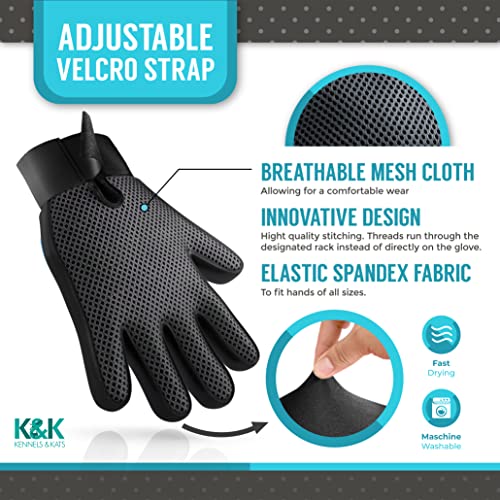 KENNELS & KATS Pet Grooming Glove | Pet Brush Glove | Premium De-shedding Glove for Easy, Mess-free Grooming with 260 Tips | Grooming Mitt For Dogs, Cats, Rabbits & Horses with Long/Short/Curly Hair