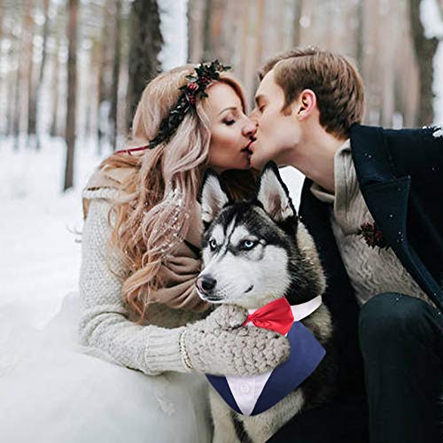 Dog Tuxedo Suit, Dog Clothes Coton Wedding Party Costume Puppy Formal Outfit Festival Shirt Coat Apparel with Detachable Bow Tie Bandana