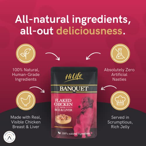 HiLife Banquet - Wet Dog Food - Flaked Chicken Breast, Rice, Liver, Veg - 100% Natural Ingredients