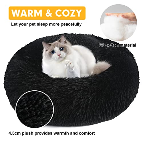Vanansa Small Cat Bed for Indoor Cats, Self-Warming Donut kitty beds for Small Cats Improving Sleep and Keeping Warm, Washable Pet bed with Anti Slip Base