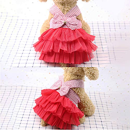 VANVENE Pet Dog Dresses for Small Dogs, Puppy Kitten Bowknot Striped Mesh Vest Tutu Princess Fancy Dress Skirt Apparel Supplies for Pomeranian Chihuahua Small Breed Dogs Cats Doggy