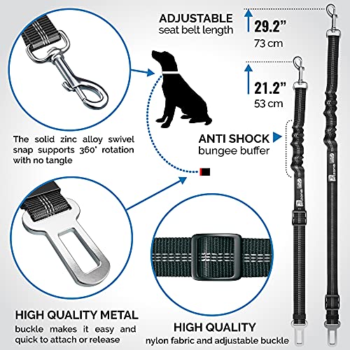 Dog Seat Belts for Cars UK, 2 Pack Premium Car Seat Belt for Dogs Cats Pets, Adjustable Safety Heavy Duty Elastic Lead Harness for Cars with Elastic Nylon Bungee Buffer