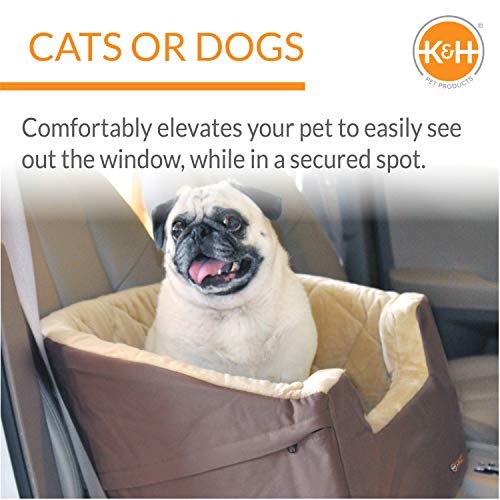 K&H Pet Products Bucket Booster Dog Car Seat with Dog Seat Belt for Car, Washable Small Dog Car Seat, Sturdy Dog Booster Seats for Small Dogs, Medium Dogs, 2 Safety Leashes