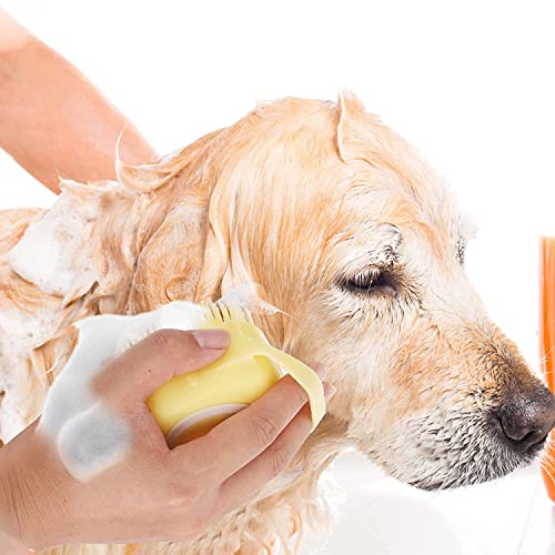Dog Cat Bath Brush Soft Silicone Dog Rubber Bathing Brush Pet Grooming Shampoo Dispenser Brushes Puppy Cats Shower Hair Fur Grooming Cleaning Scrubber for Short Haired Dogs Cats Shower