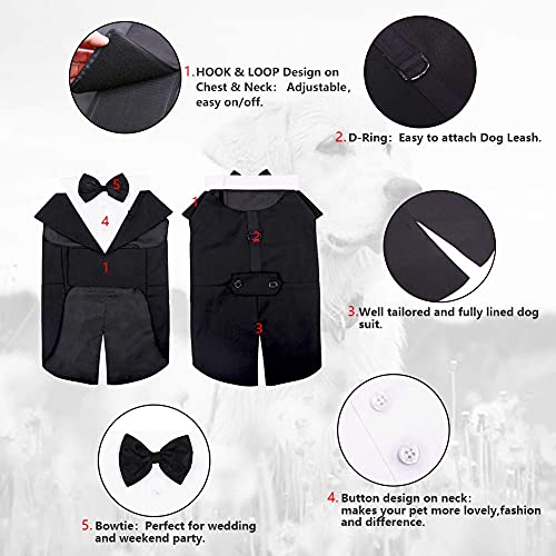 Dog Tuxedo Suit, Dog Clothes Coton Wedding Party Costume Puppy Formal Outfit Festival Shirt Coat Apparel with Detachable Bow Tie Bandana