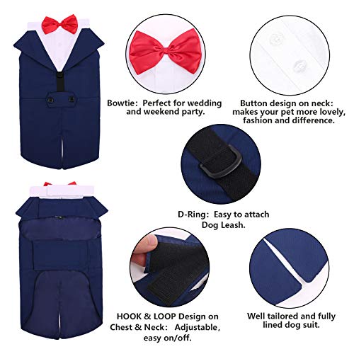 Dog Tuxedo Suit, Dog Clothes Coton Wedding Party Costume Puppy Formal Outfit Festival Shirt Coat Apparel with Detachable Bow Tie Bandana