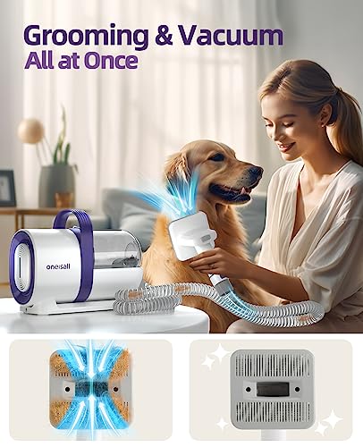oneisall Dog Grooming Vacuum Kit,Dog Clippers, Suction 99% Pet Hair,Professional Dog Vacuum Groomer with 7 Pet Grooming Tools for Shedding Thick & Thin Dogs Cats Pet Hair