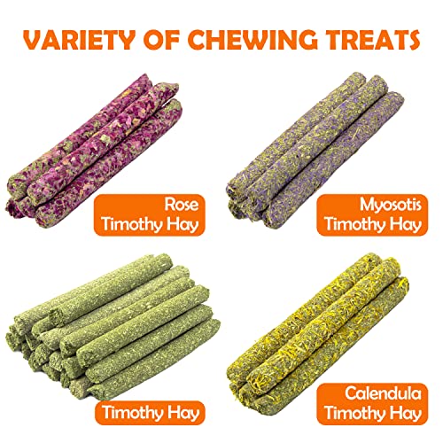 Labeol Rabbit Chew Toys 32 Pcs Timothy Hay Sticks Natural Small Animals Treat for Rabbits Guinea Pig Hamsters Chinchilla Rabbit Accessories Boredom Breaker