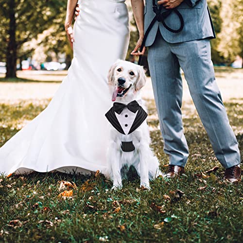 Dog Tuxedo Suit, Dog Clothes Coton Wedding Party Costume Puppy Formal Outfit Festival Shirt Coat Apparel with Detachable Bow Tie Bandana
