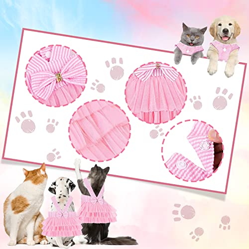 VANVENE Pet Dog Dresses for Small Dogs, Puppy Kitten Bowknot Striped Mesh Vest Tutu Princess Fancy Dress Skirt Apparel Supplies for Pomeranian Chihuahua Small Breed Dogs Cats Doggy