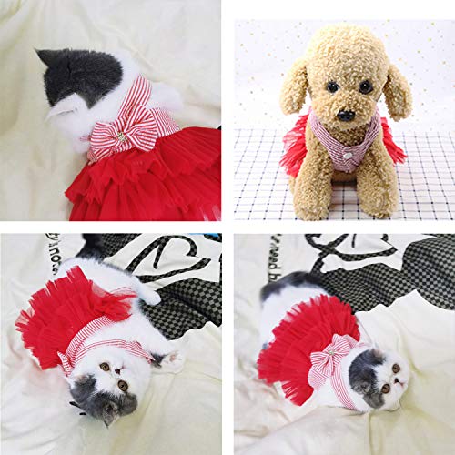 VANVENE Pet Dog Dresses for Small Dogs, Puppy Kitten Bowknot Striped Mesh Vest Tutu Princess Fancy Dress Skirt Apparel Supplies for Pomeranian Chihuahua Small Breed Dogs Cats Doggy