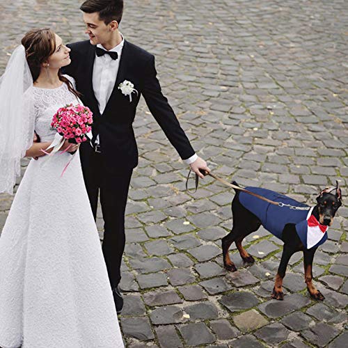 Dog Tuxedo Suit, Dog Clothes Coton Wedding Party Costume Puppy Formal Outfit Festival Shirt Coat Apparel with Detachable Bow Tie Bandana