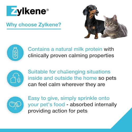 Zylkene Calming Supplements for Cats & Dogs up to 10kg 75mg | Promotes Relaxation | Helps Pets cope with Short-Term challenging situations: Loud Noises | Easily Administered | Capsules