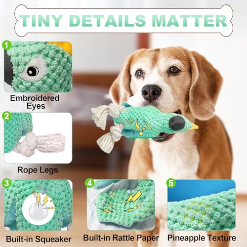 ROSAUI Dog Toys, 2PCS Plush Squeaky Cockatoo Dog Toy - Interactive and Dental Cleaning Pet Chew Toy for All Breed Sizes Dog