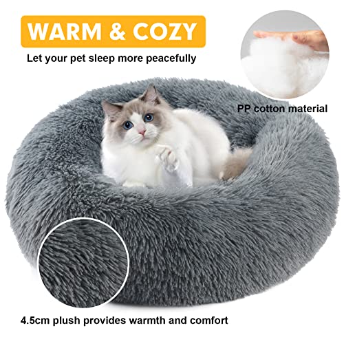 Vanansa Small Cat Bed for Indoor Cats, Self-Warming Donut kitty beds for Small Cats Improving Sleep and Keeping Warm, Washable Pet bed with Anti Slip Base