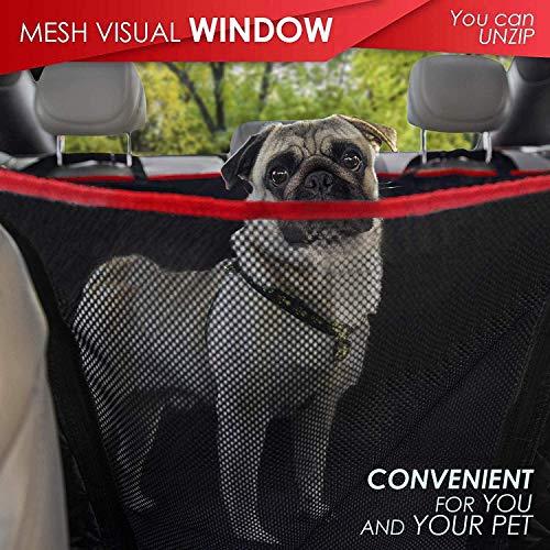 Dog Hammock for Car Back seat with Mesh Visual Window, Side Flaps with Zipper, Padded 4 Layers Waterproof Heavy Duty Dog Hammock with Storage Bag, Scratch Proof Nonslip Pet Car Seat Cover