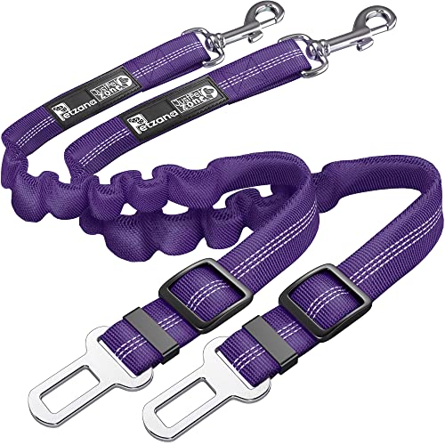 Dog Seat Belts for Cars UK, 2 Pack Premium Car Seat Belt for Dogs Cats Pets, Adjustable Safety Heavy Duty Elastic Lead Harness for Cars with Elastic Nylon Bungee Buffer